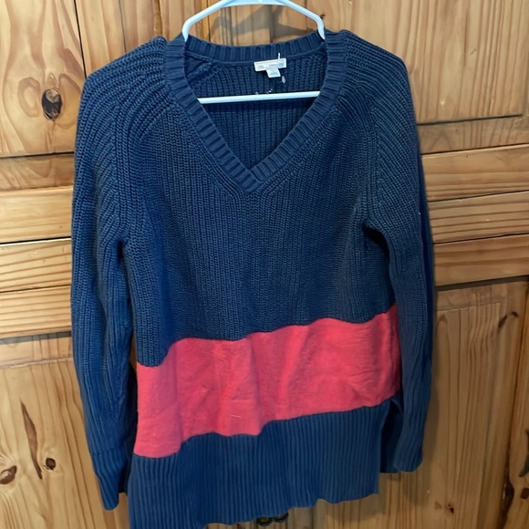 GAP Long Blue and Red V-Neck Sweater Size Small - Picture 1 of 8